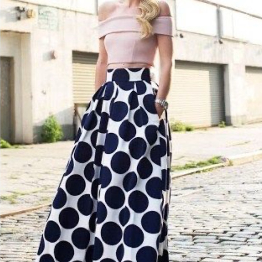 Eliza J Navy and White Maxi Skirt